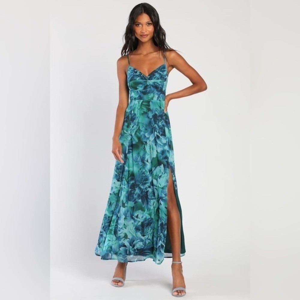 LULU’S BEAUTIFUL SOUL FLORAL PRINT TWIST-FRONT MAXI DRESS